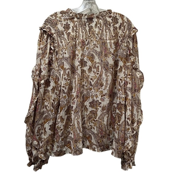 INC XL Floral Paisley Bohemian Long Sleeve Flowy Secretary Blouse Semi Sheer B2 - Picture 3 of 6